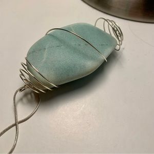 Long silver chain aventurine necklace